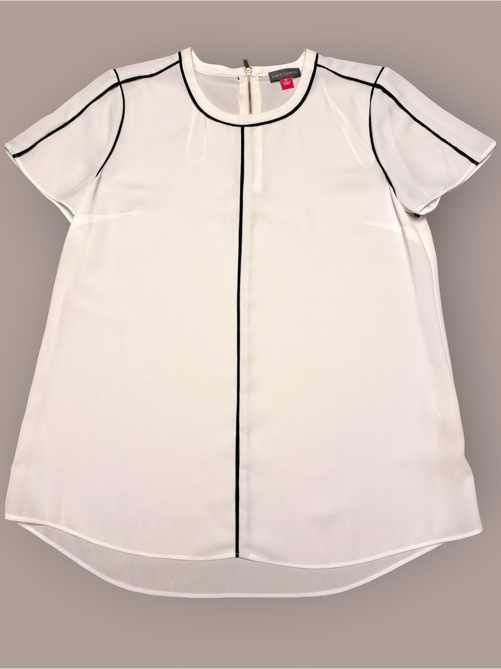 Vince Camuto Modern Prep Ivory Black Piped Blouse XS NWT $89